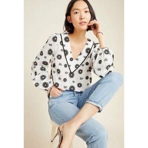 Eva Franco for Anthro Rita Textured Floral Blouse